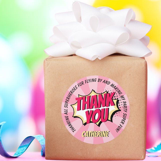 Superhero Comic Style Girl Birthday Pink Vielen Da Runder Aufkleber (Von Creator hochgeladen)