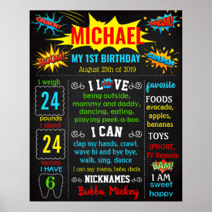 SuperHero Comic Super Hero Birthday Board Poster