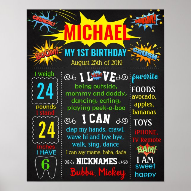 SuperHero Comic Super Hero Birthday Board Poster (Vorne)