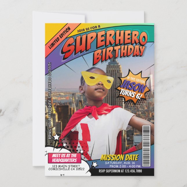 Superhero Comics Magazine Invitation d'anniversair (Devant)