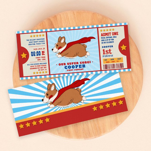 Superhero Corgi Welppy Birthday Party Einladung (Von Creator hochgeladen)