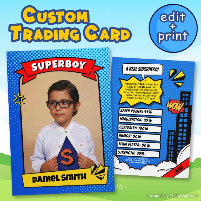 Superhero Custom Comic Trading Card for Boy Gift Telefonnummerkarte (Superhero Custom Comic Trading Card for Boy Gift)