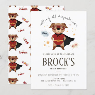 Superhero Dog Birthday Puppy Pawty Einladung