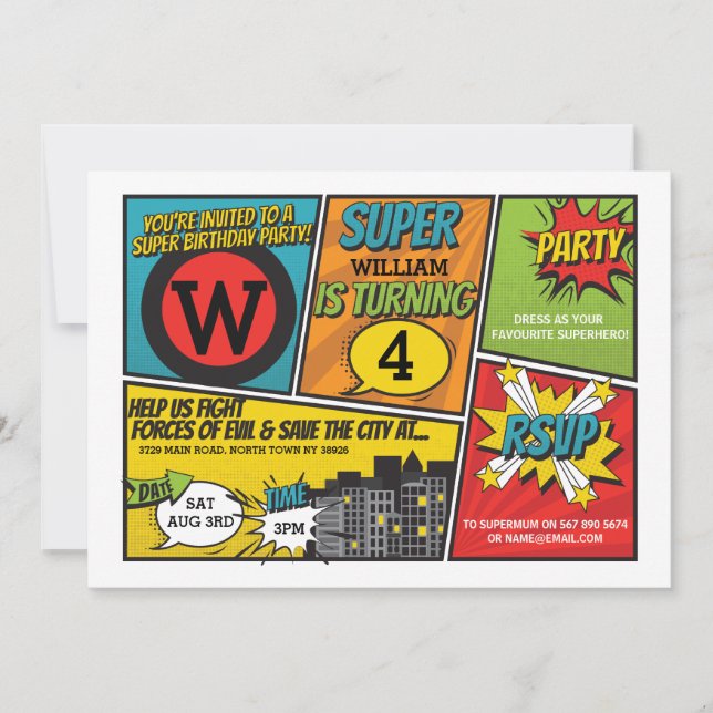 Superhero Einladung Super Hero Party Einladung (Vorderseite)