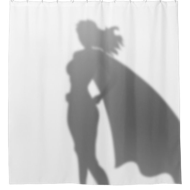 Superhero-Frau hinter der Szenen-lustigen Duschvorhang (Vorderseite)