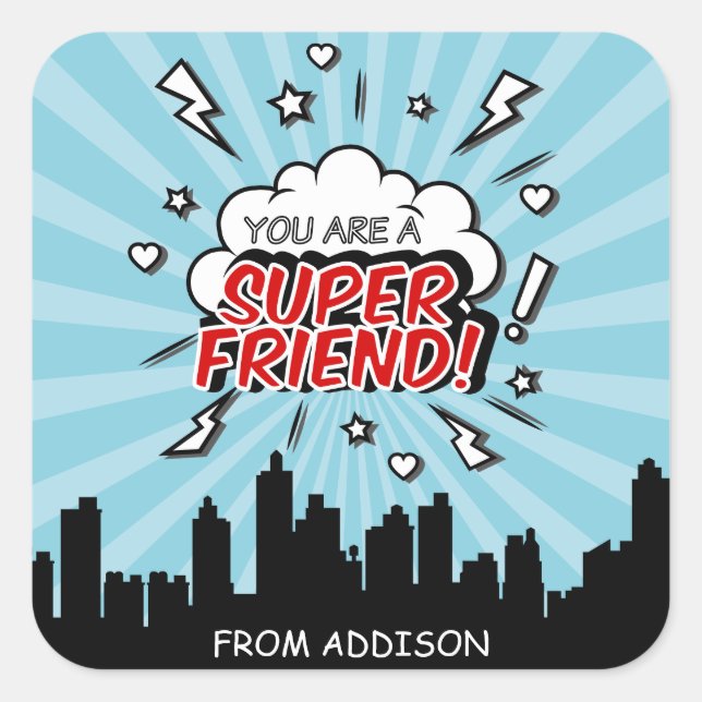 Superhero Friend Comic Valentine Stickers (Vorderseite)