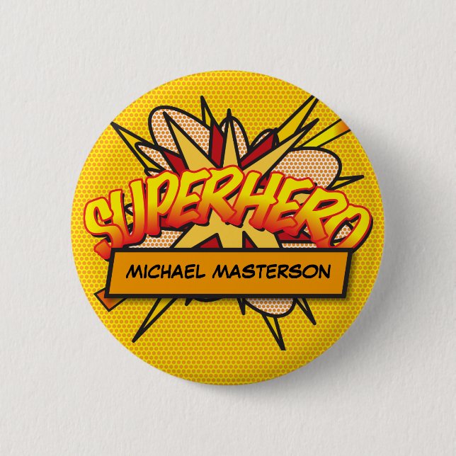 SUPERHERO Fun Modernes Comic Personalisiert buchen Button (Vorderseite)