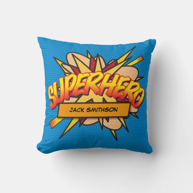 SUPERHERO Fun Retro Comic Pop Kunst, Dichtung und  Kissen (Vorderseite)