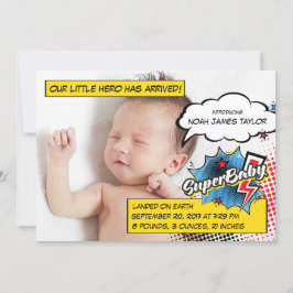 Superhero Geburtsankündigungskarte, SuperBABY blau Ankündigung