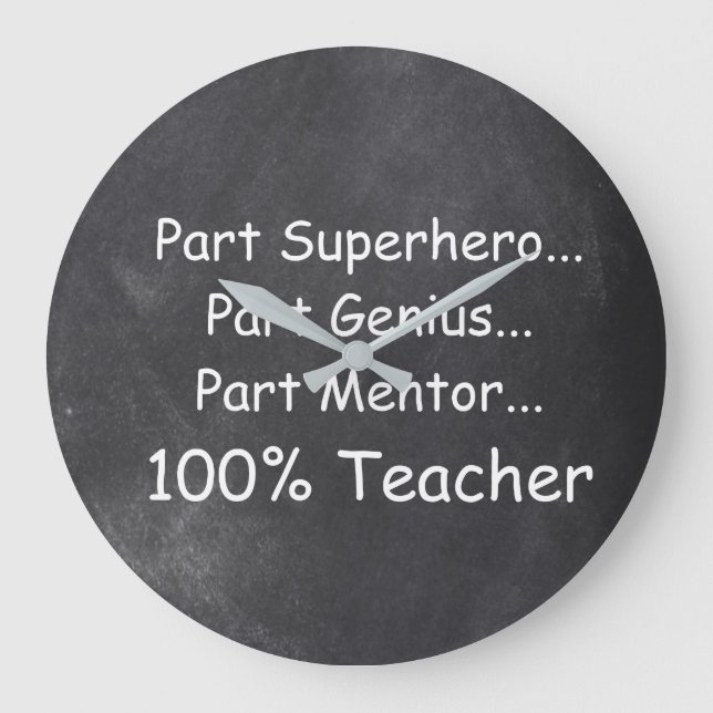 Superhero Genius Mentor Teacher Chalkboard Gift Große Wanduhr (Vorderseite)