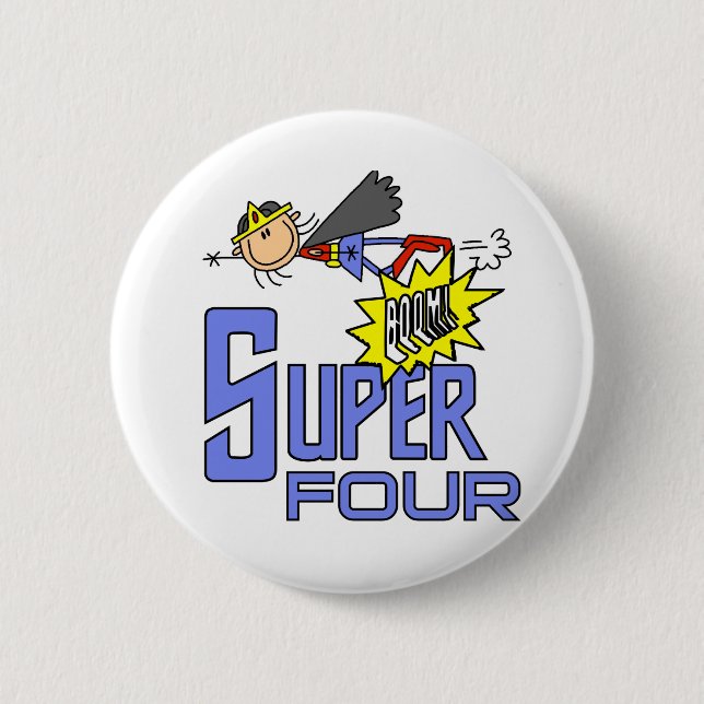 Superhero Girl 4. Geburtstag Shirts und Geschenke Button (Vorderseite)