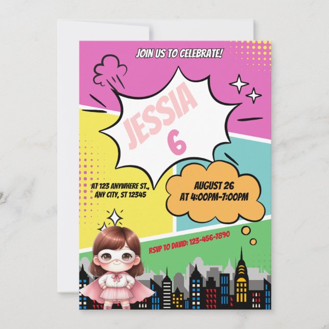 Superhero Girl Geburtstagsparty Einladung (Vorderseite)