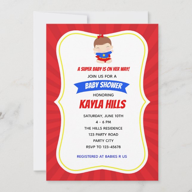 Superhero Girl Invitations Babydusche / Geburtstag Einladung (Vorderseite)