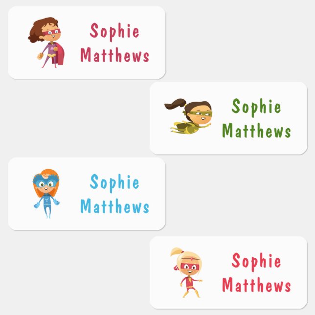 Superhero Girl Personalisierter Name Kleidung Etiketten (Gruppe)