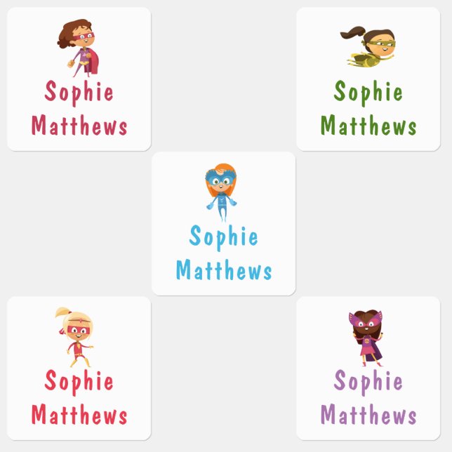 Superhero Girl Personalisierter Name Kleidung Etiketten (Gruppe)