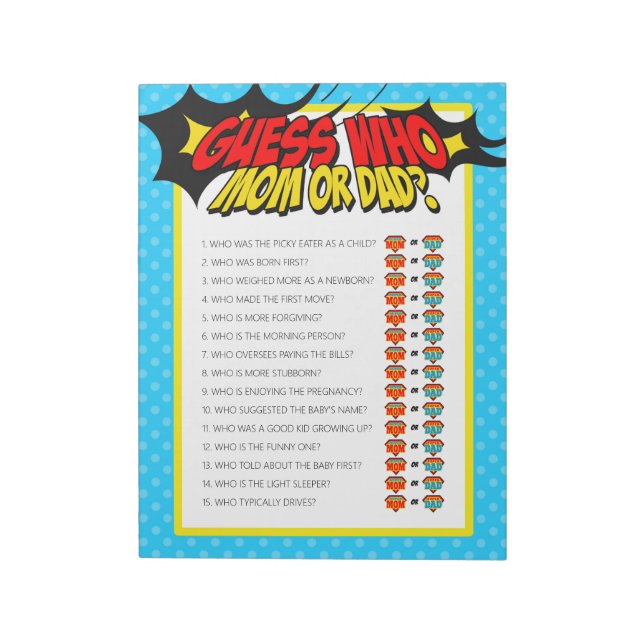 Superhero Guess Who Baby Showroom Notizblock (Rotiert)