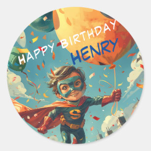 Superhero Happy Birthday Design für Kinder Runder Aufkleber