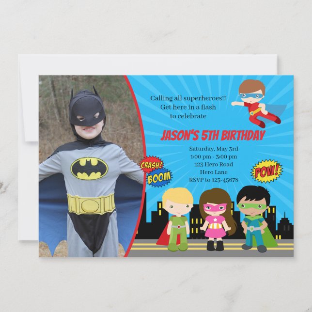 Superhero Invitations d'anniversaire avec photo Su (Devant)