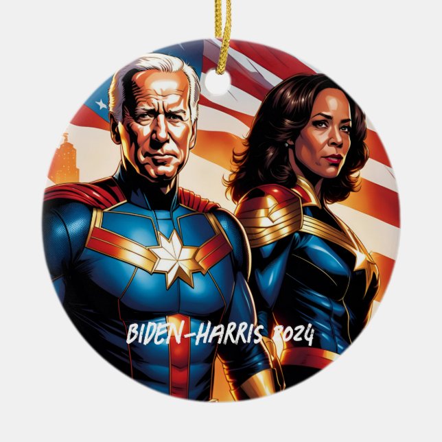 Superhero Joe Biden und Kamala Harris Keramik Ornament (Vorne)