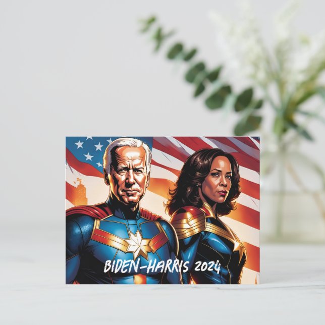Superhero Joe Biden und Kamala Harris Postkarte (Stehend Vorderseite)