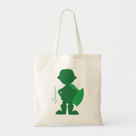 Superhero-Jungen-Silhouette-personalisiertes Grün Tragetasche