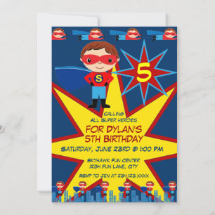 Superhero Kids Boys Geburtstagsparty Einladung Blu