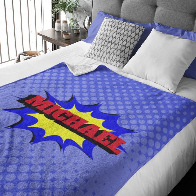 Superhero Kids Comic Buch Personalisierter Name Fleecedecke (Von Creator hochgeladen)