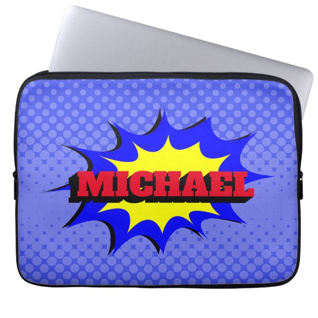 Superhero Kids Comic Buch Personalisierter Name Laptopschutzhülle (Vorderseite)