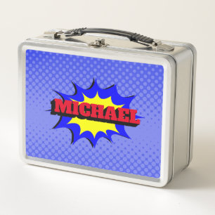 Superhero Kids Comic Buch Personalisierter Name Metall Brotdose