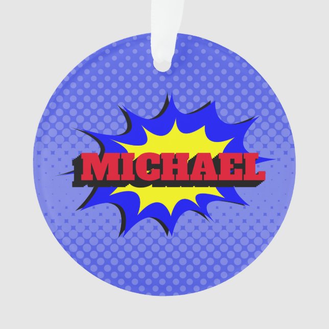 Superhero Kids Comic Buch Personalisierter Name Ornament (Vorderseite)