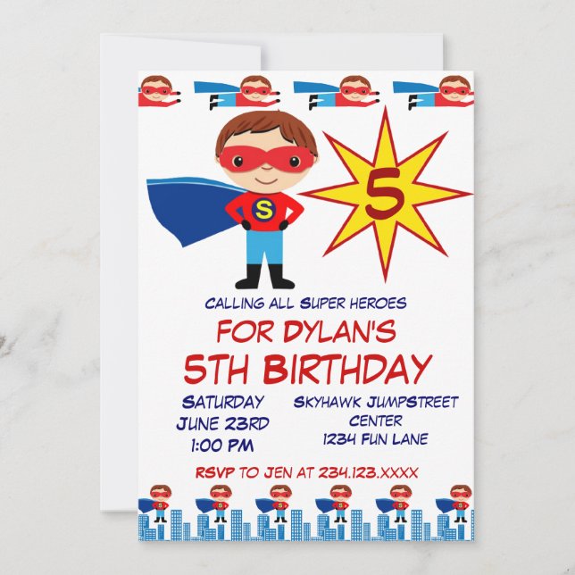 Superhero Kindergeburtstag Party Einladungen für J (Vorderseite)
