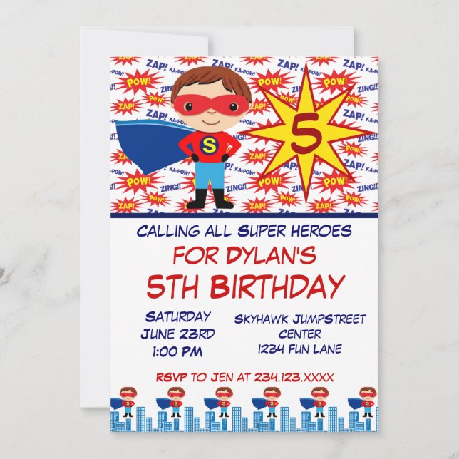 Superhero Kindergeburtstag Party Einladungen für J (Vorderseite)