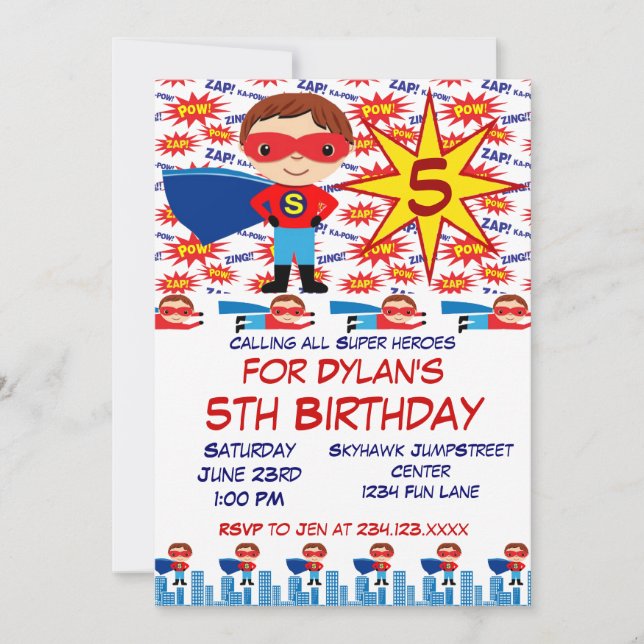 Superhero Kindergeburtstag Party Einladungen für J (Vorderseite)