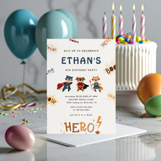 Superhero Niedlicher Tiere Kindergeburtstag Einlad Einladung