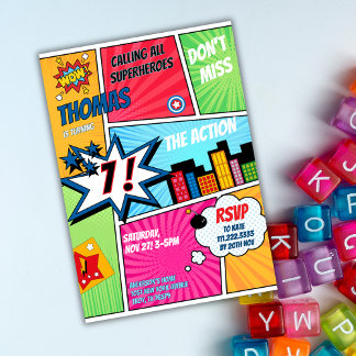 Superhero Party Comic Book Birthday Photo Einladung