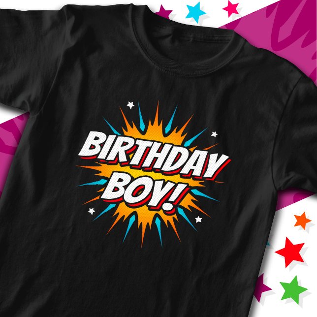 Superhero Party Comic Book Hero Birthday Boy T-Shirt (Von Creator hochgeladen)