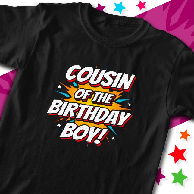 Superhero Party Comic Cousin von Birthday Boy T-Shirt (Von Creator hochgeladen)