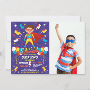 Superhero Party Foto Boys Blue Stars Super Einladung