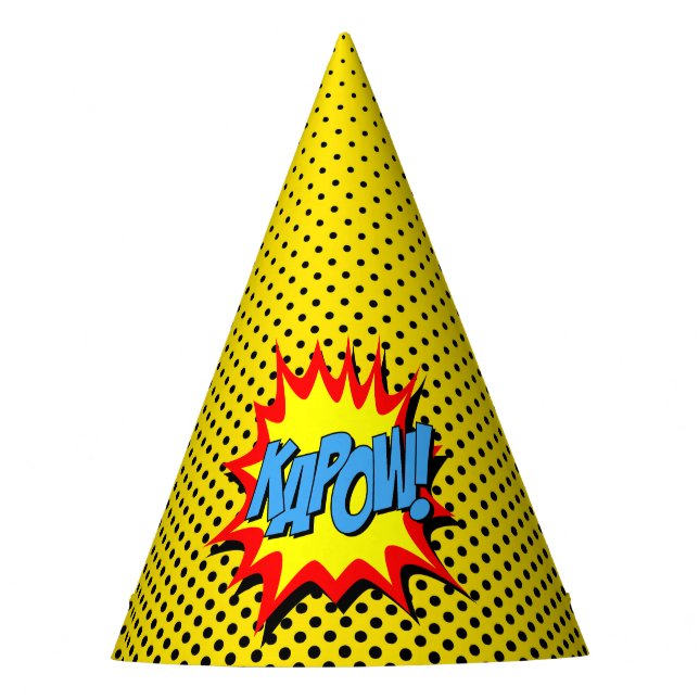 Superhero-Party-Hut - gelber schwarzer Punkt - Partyhütchen (Vorderseite)