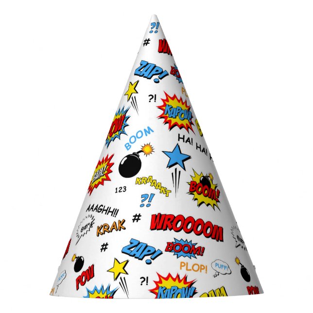 Superhero-Party-Hut - Wort-Kunst Partyhütchen (Vorderseite)