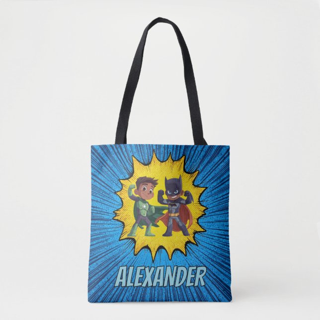 Superhero Personalised Boys Tote Bag Custom Name Tasche (Vorderseite)