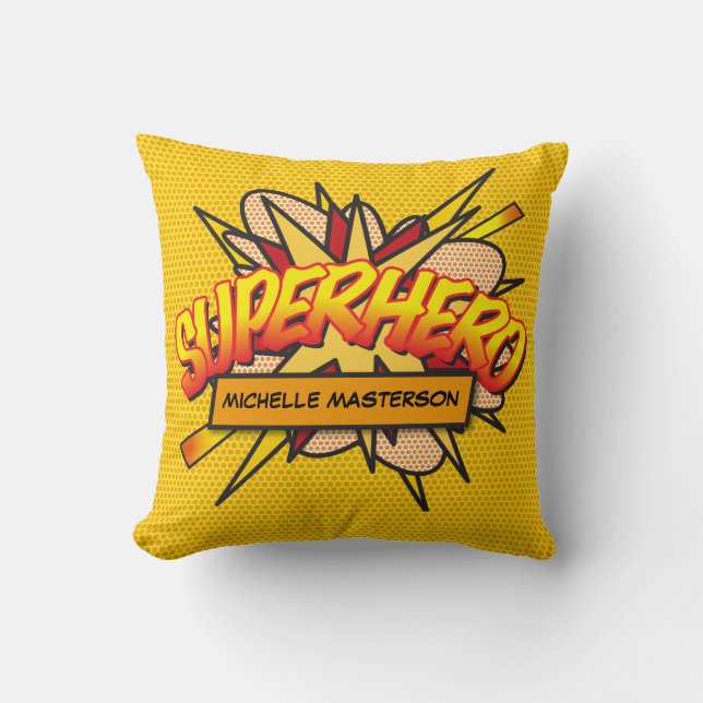 SUPERHERO Personalisiert Funny Modern Comic Book Kissen (Vorderseite)