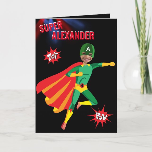 Superhero Phantastisch Green Flying Boy Fab Geburt Karte (Vorderseite)