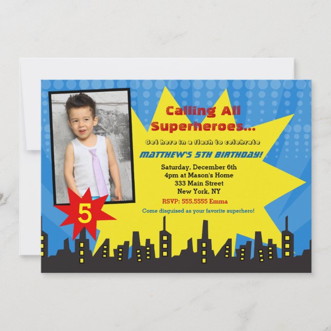Superhero Photo Invitations de fête d'anniversaire (Devant)