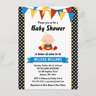Superhero Polka Dot Bunting Baby Dusche Einladung