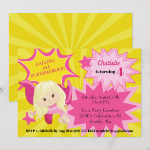 Superhero rose mignonne Invitation d'anniversaire
