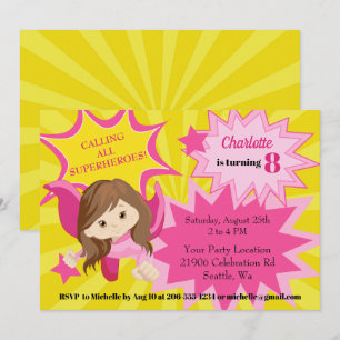 Superhero rose mignonne Invitation d'anniversaire