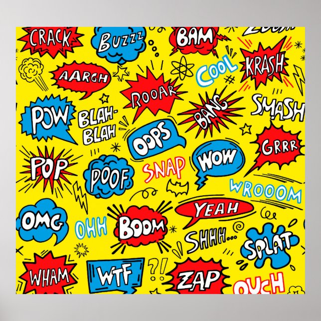 Superhero Saga: Niedliche Comic-Muster Poster (Vorne)