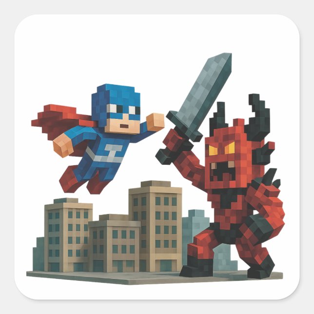 Superhero Skyblade Showdown Quadratischer Aufkleber (Vorderseite)