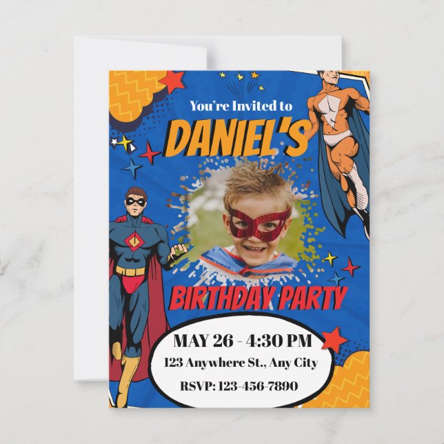 Superhero Spider Birthday Invitation with Photo  (Devant)